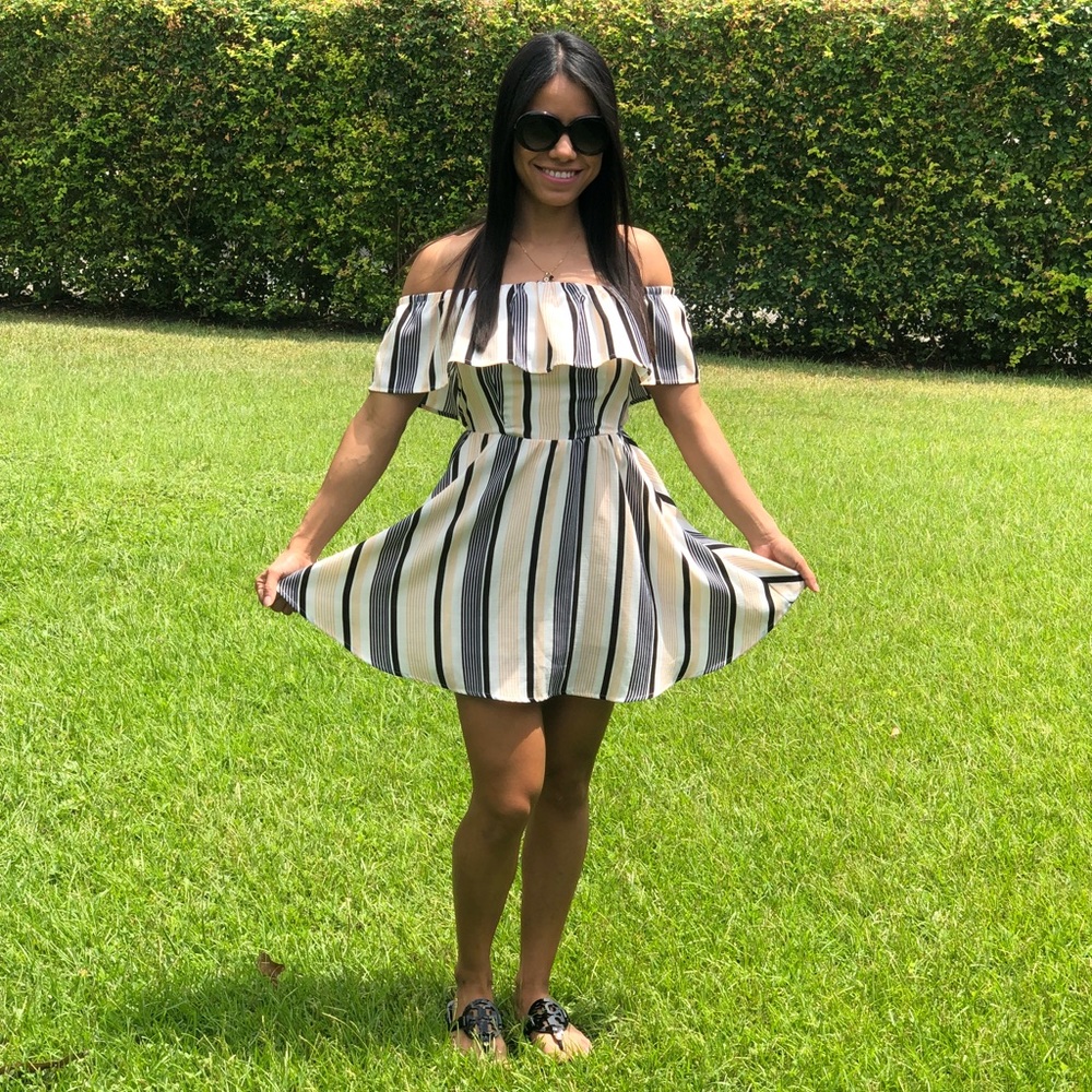 Lucca Couture Off the Shoulder Striped Dress